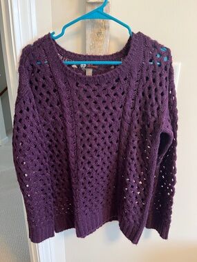 Openwork Crewneck Sweater in Deep Purple